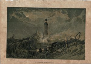 Rare Antique Print, The Eddynstone, Lighthouse, 1870
