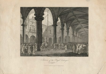 Antique Engraving Print, Interior of the Royal Exchange, 1805