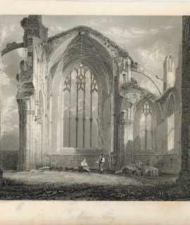 Antique Engraving Print, Melrose Abbey, 1860 ca.