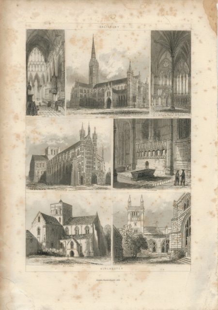 Antique Engraving Print, Salisbury, Winchester, 1851