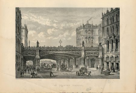 Antique Print, The Holborn Viaduct, 1871