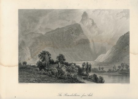Antique Engraving Print, The Romsdalhorn from Aak, Norway, 1875
