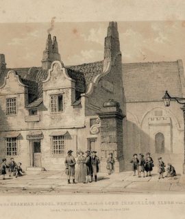 Antique Print, Entrance to the Grammar School, Newcastle, 1844