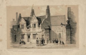 Antique Print, Entrance to the Grammar School, Newcastle, 1844