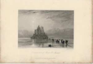 Antique Engraving Print, Distant View of Mont St. Michael, 1836