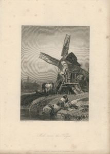 Antique Engraving Print, Mill near the Hague, 1836