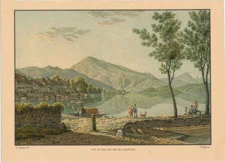 Rare Antique Print, City of Zug and the Rigi Mountain, 1880