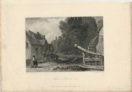 Antique Engraving Print, Water Mill, 1836