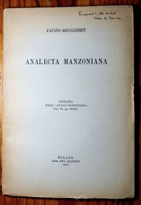 Fausto Ghisalberti, Analecta Manzoniana