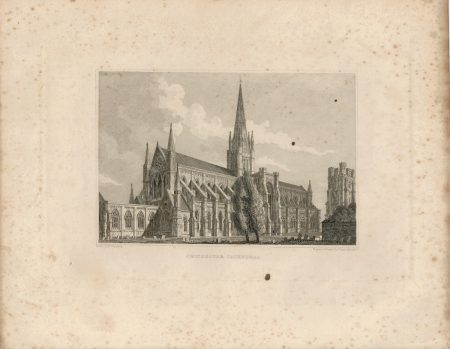 Antique Engraving Print, Chichester Cathedral, 1820