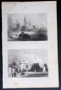 Antique Engraving Print, Hihgate Church; Kinsall Green Cemetery, 1850