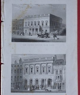 Antique Engraving Print, New United Service Club House; Arthur's Club House, 1850