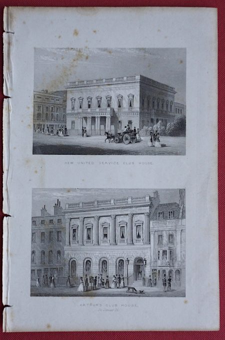 Antique Engraving Print, New United Service Club House; Arthur's Club House, 1850