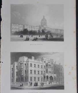 Antique Engraving Print, Bethlem Hospital; Westminster Hospital, 1850