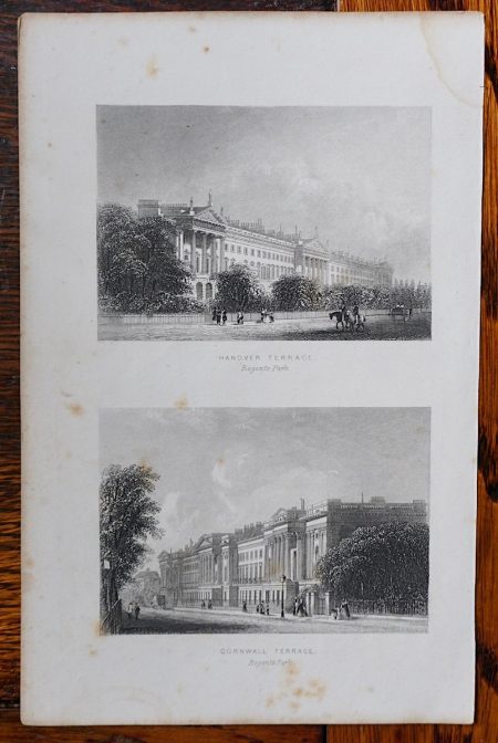 Antique Engraving Print, Hanover Terrace; Cornwall Terrace, 1850