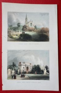 Antique Engraving Print, Hihgate Church; Kensall Green Cemetery, 1850