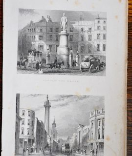 Antique Engraving Print, Statue of King William; The Monument, 1850