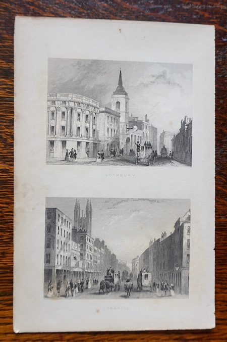 Antique Engraving Print, Lothbury; Cornhill, 1850