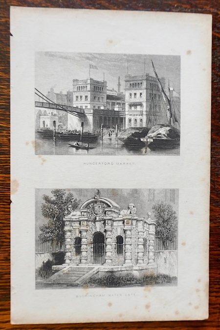 Antique Engraving Print, Hungerford Market; Buckingham Water Gate, 1850