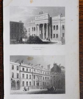 Antique Engraving Print, Salters' Hall; Drapers' Hall, 1850