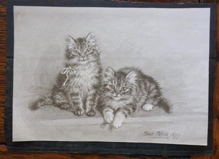Antique Watercolor, Two Little Kittens, by Frank Paton, 1899