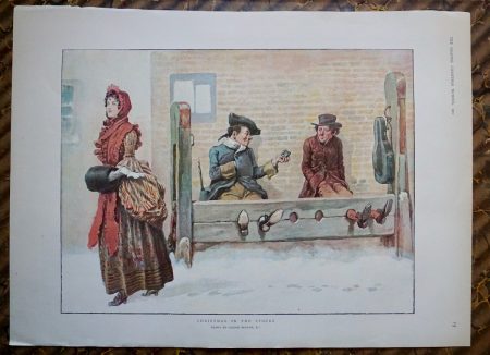 Rare Vintage Print, Christmas in the Stocks, by Gordon Browne, 1900