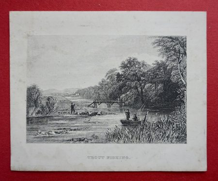Antique Print, Trout Fishing, 1860 ca.