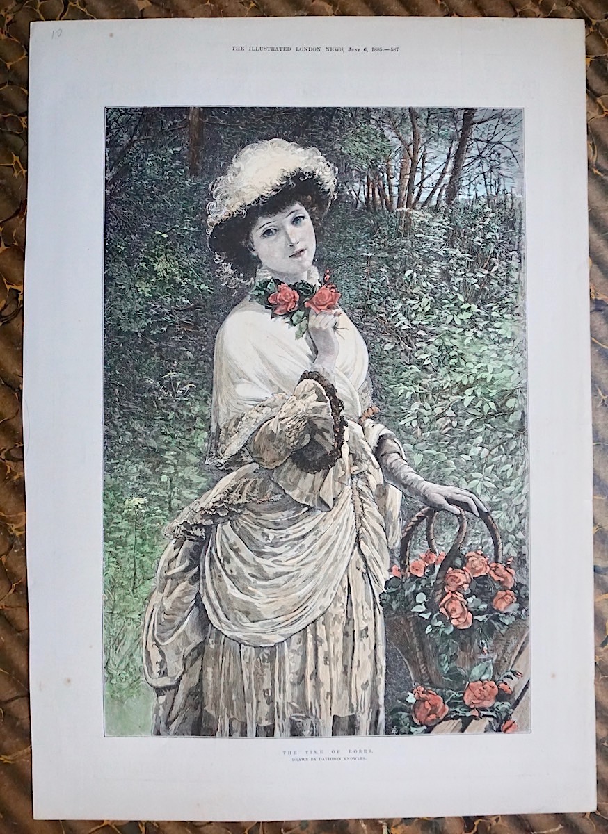 Antique Print, The Time of Roses; Advertisement, 1885 • Antiche Curiosità