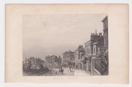 Antique Engraving Print, Highbury Crescent, 1840 ca.
