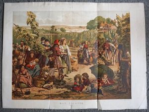 Antique Print, Hop Picking, from a picture by A. Hunt, 1867