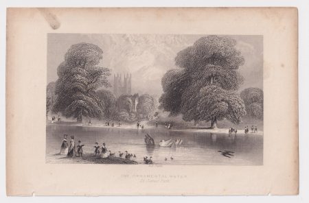 Antique Engraving Print, The Ornamental Water, 1850 ca.