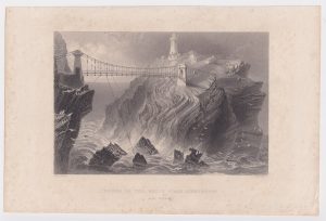 Antique Engraving Print, Bridge to the South Stack Lighthouse, 1842