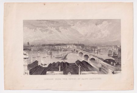 Antique Engraving Print, London from the Tower of Saint Saviour's, 1850