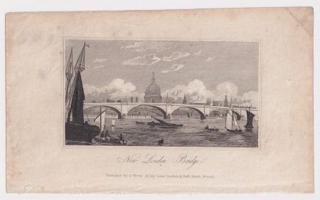 Antique Engraving Print, New London Bridge, 1830 ca.