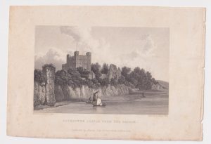 Antique Engraving Print, Rochester Castle from the Bridge, 1829