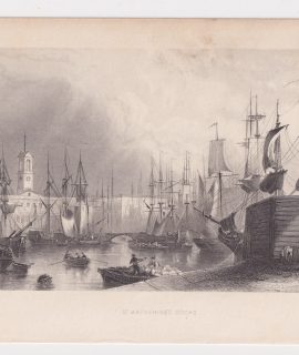 Antique Engraving Print, St. Katherine Docks, 1830 ca.