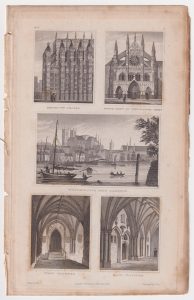 Antique Engraving Print, Westminster Abbey; West Cloister; Westminster for Lambeth... 1833