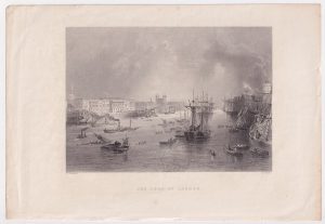 Antique Engraving Print, The Port of London, 1842
