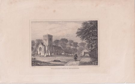 Antique Engraving Print, Willesden Church, Middlesex, 1828