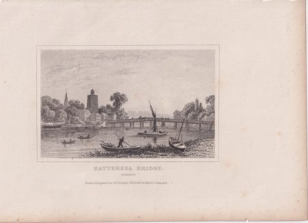 Antique Engraving Print, Battersea Bridge, 1850