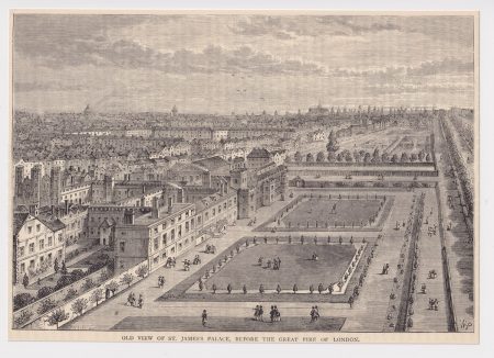Antique Print, Old View of St. James's Palace... 1880