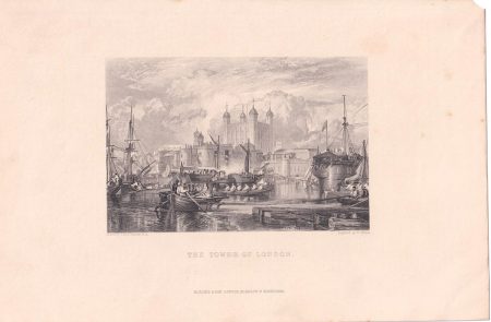 Antique Engraving Print, The Tower of London, 1840