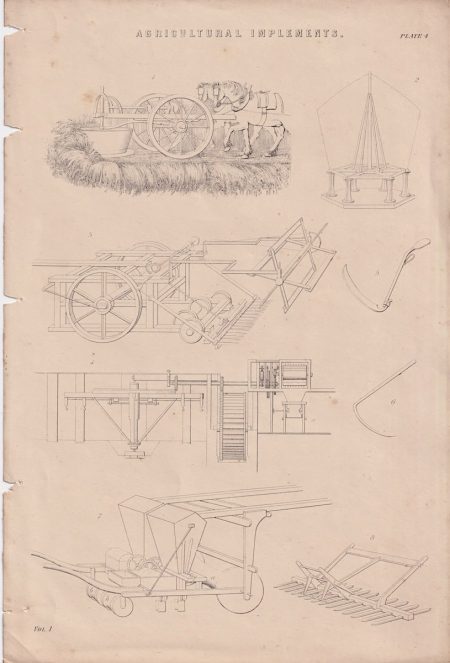 Antique Print, Agricultural Implements, 1880 ca.