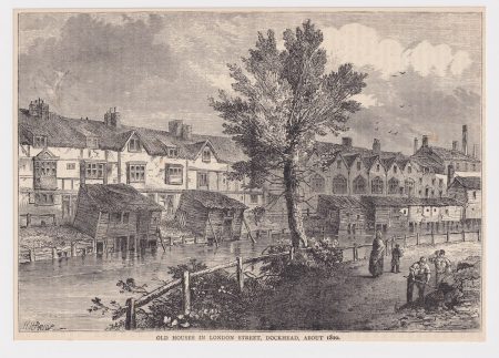 Antique Print, "Old Houses in London Street, Dockhead, about 1810", 1890