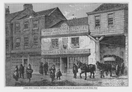 Antique Print, The Old Cock Tavern, 1890