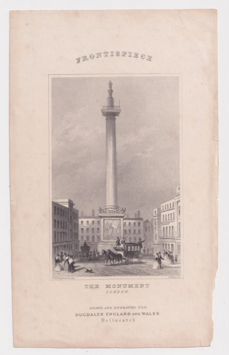 Antique Engraving Print, The Monument, London, 1830 ca.