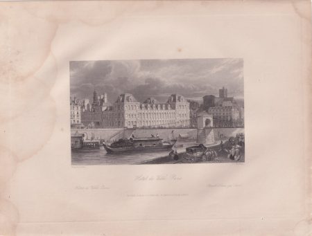 Antique Engraving Print, Hotel de Ville, Paris, 1835