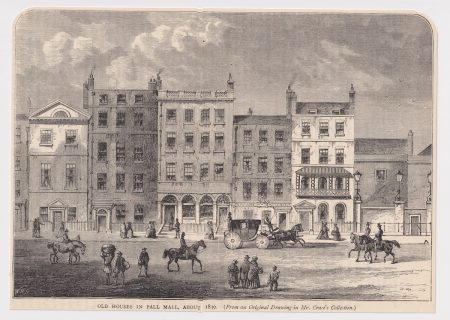 Antique Print, Old Houses in Pall Mall, 1880