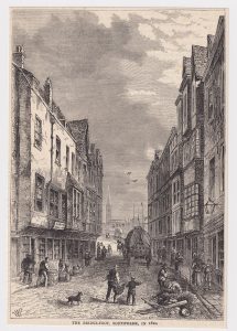Antique Print, The Bridge-Foot, Southwark, 1880