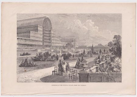 Antique Print, Exterior of the Crystal Palace, from the Terrace, 1890